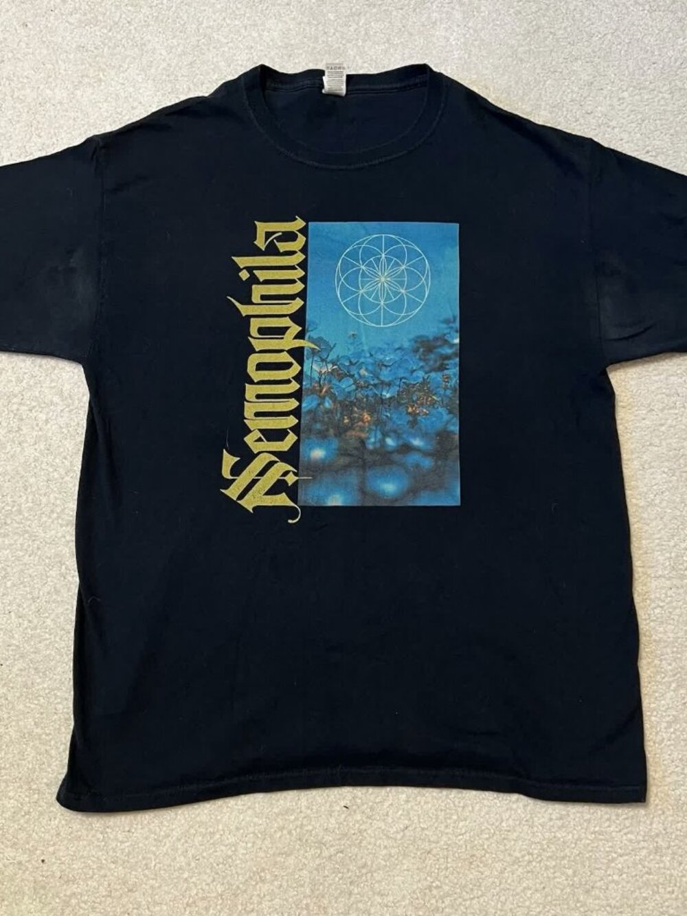 NEMOPHILA Revive Large Shirt Black Blue Floral Graphic Flower of Life Metal Band